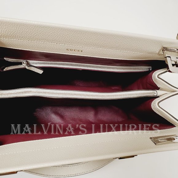 GUCCI BAG 564714 ZUMI MEDIUM GRAINY WHITE LEATHER TOP HANDLE INTERLOCKING G LOGO - Picture 13 of 16